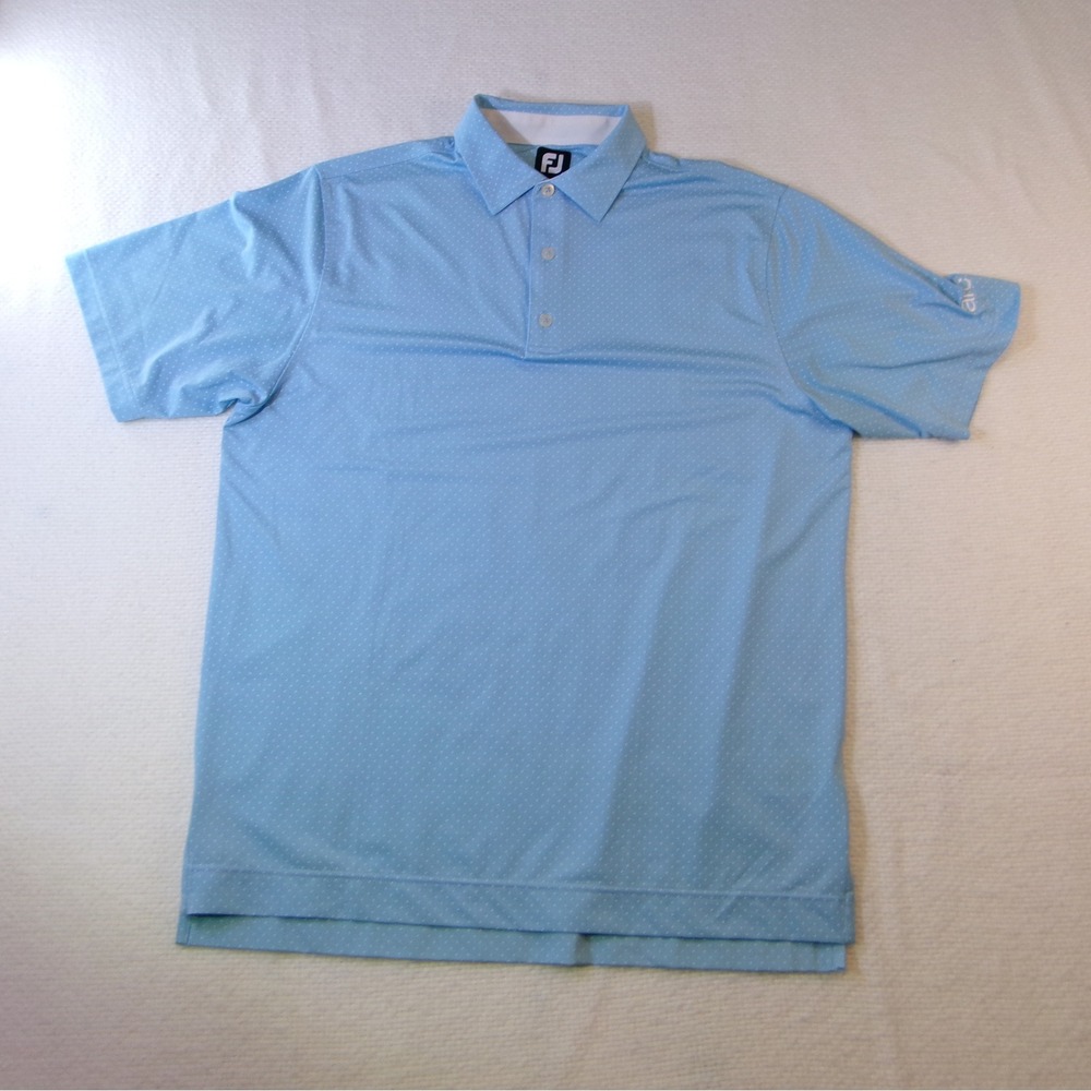 FootJoy Mens Golf Polo Shirt Light Blue Polka Dot Performance Stretch Size M